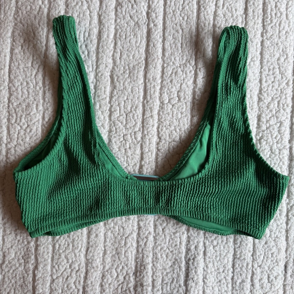 Aerie Crinkle Ring Wide Strap Scoop Bikini Top Women's Size XL Green Blue - Picture 4 of 6